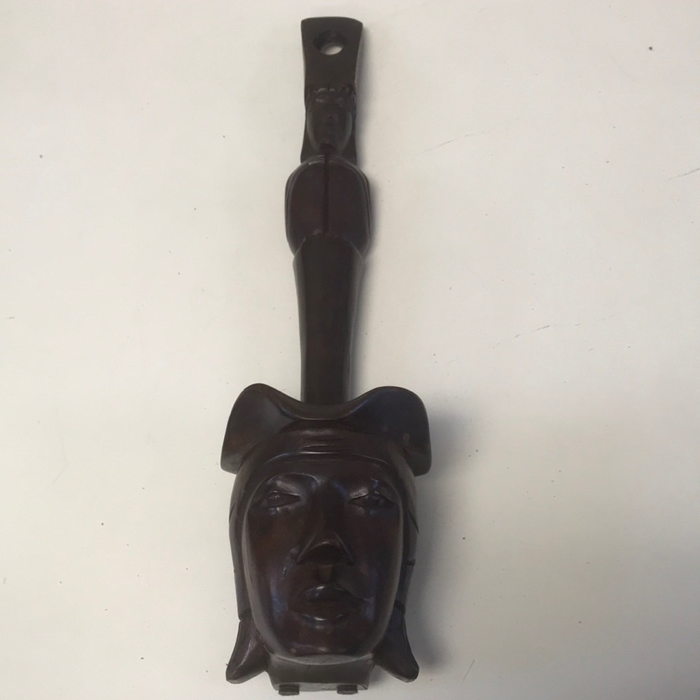 18" African Tribal Totem Carved Wood Head Ceremonial Bowl‎